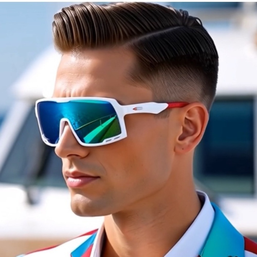 Sport‎ Sunglasses Men White Red Mirrored Lens Wrap Around Pit Vip Style